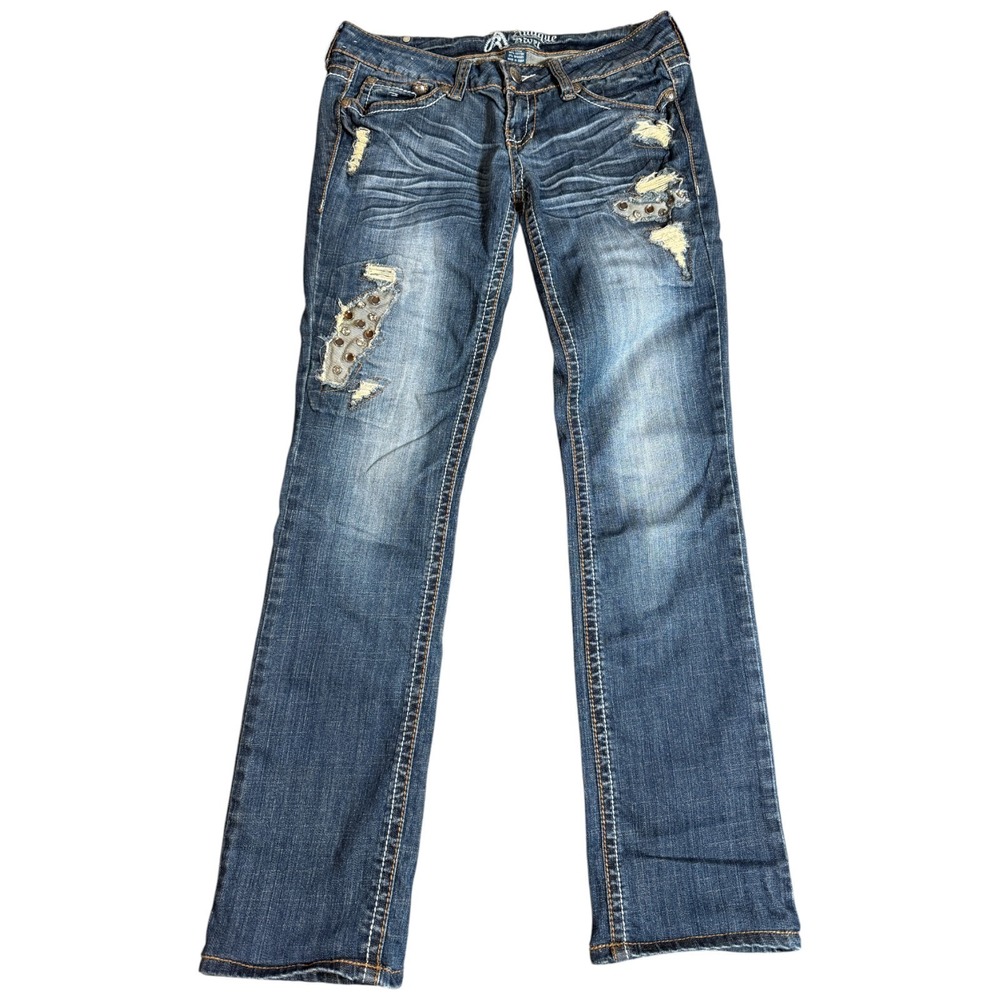 Antique River‎ Women's Jeans Denim Blue Embellished Pockets 30x32 Distressed 90s